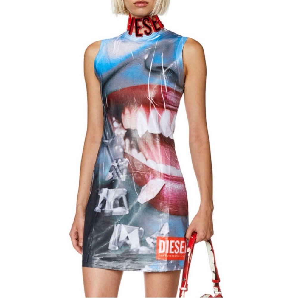 Diesel Bold Graphic Mini Dress - Red, Blue, Black